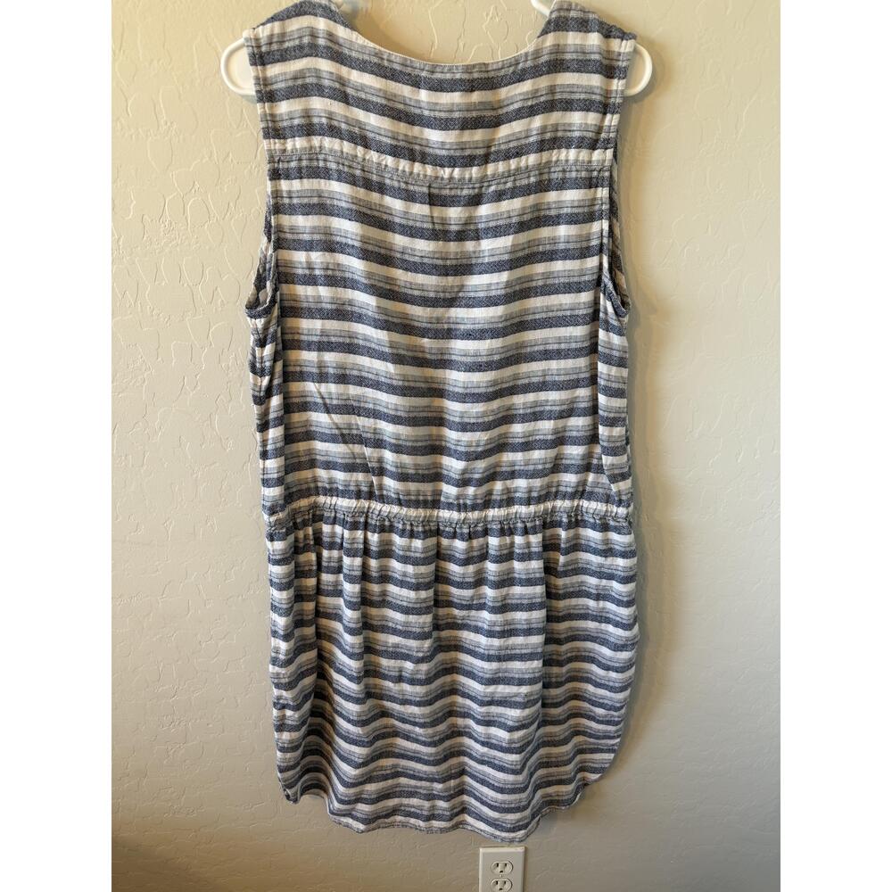 Caslon Dress Womens Medium Striped Sleeveless VNeck Drawstring Linen Chic Resort